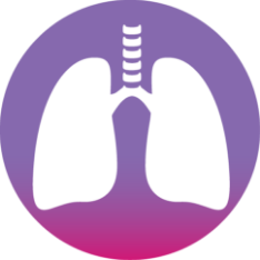Icon of a white lungs inside a purple circle